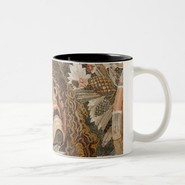 Caneca De Café Em Dois Tons Mosaico romano, com máscara, folhas e fruta (Direita)
