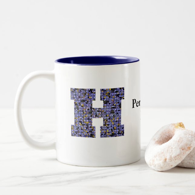 Caneca De Café Em Dois Tons Mosaico Vidro Mantido Monograma inicial - Letra H (Com Donut)