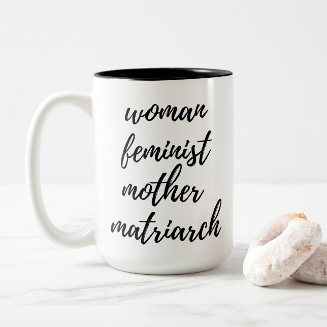 Caneca De Café Em Dois Tons Mother's Day Feminist Handwritten Typography Black (Com Donut)
