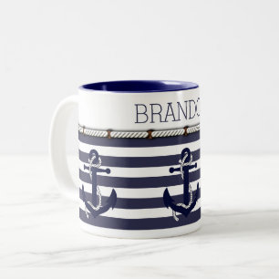 Caneca De Café Em Dois Tons Motif de Âncora Náutica Escolha a sua Cor Person