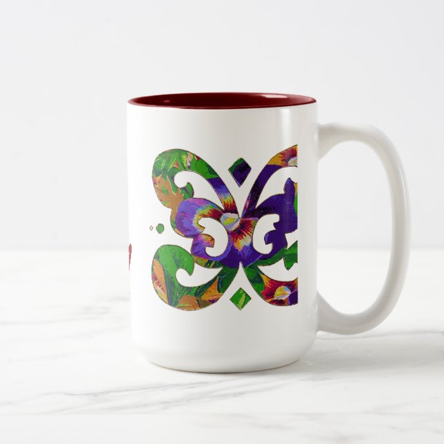 Caneca De Café Em Dois Tons Motif de Pansies Roxos (Direita)