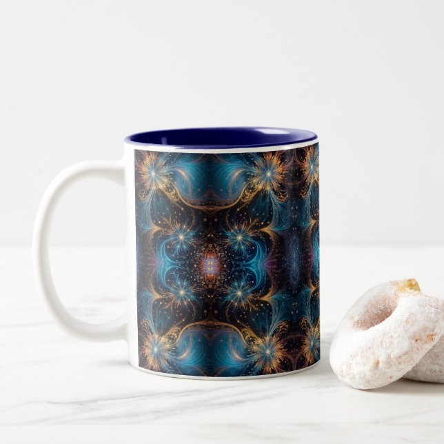 Caneca De Café Em Dois Tons Motifs Mandelbrot em espiral Mesmerizante - Fracta (Com Donut)