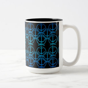 Caneca De Café Em Dois Tons Motivo azul náutico da âncora