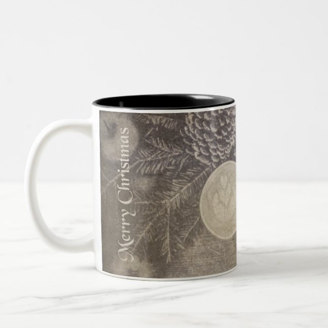 Caneca De Café Em Dois Tons Motivo de Natal Antigo com Biscoitos e Café (Esquerda)