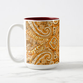 Caneca De Café Em Dois Tons Motivo Paisley Dourado Monocromático