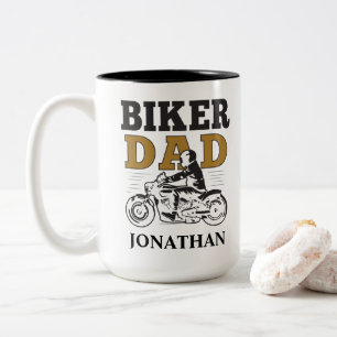 Caneca De Café Em Dois Tons Motociclo Personalizado do Pai Biker