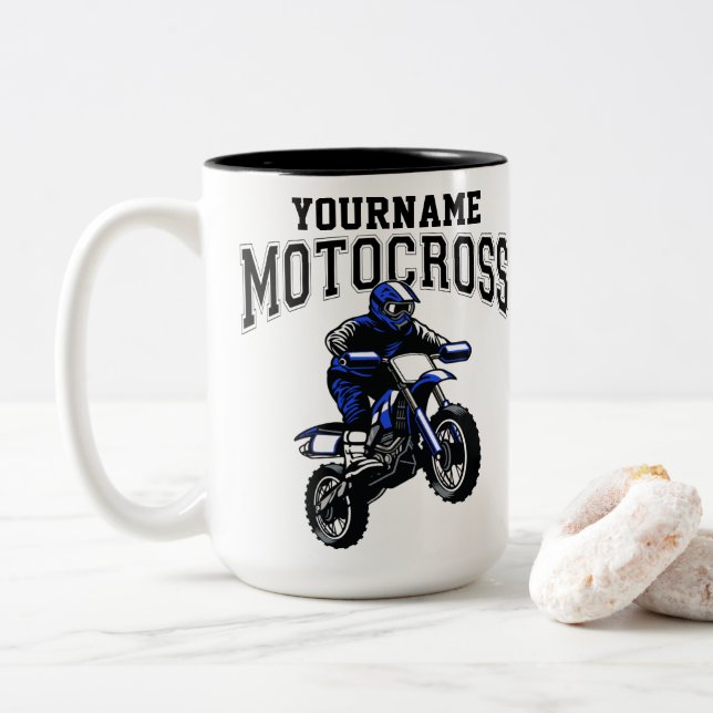 Caneca De Café Em Dois Tons Motocross Dirt Bike Racing Personalizado (Com Donut)