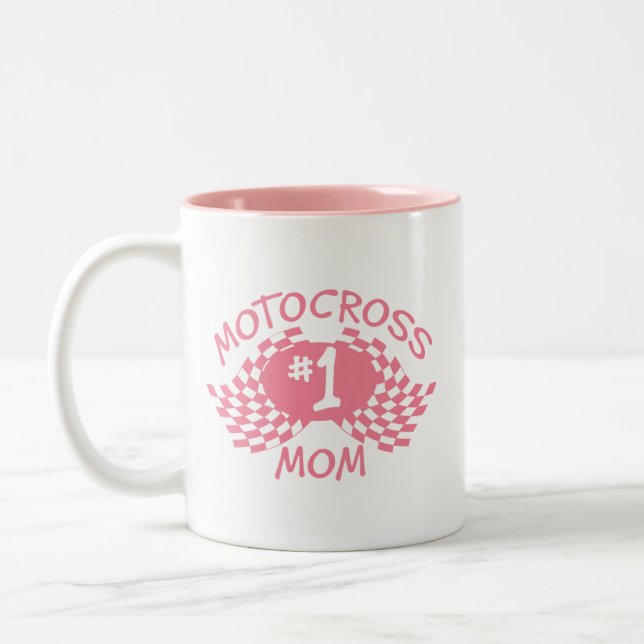 Caneca De Café Em Dois Tons Motocross Mãe Pink Racing Flags (Esquerda)