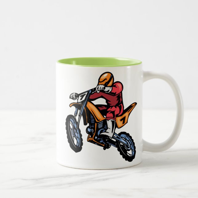 Caneca De Café Em Dois Tons Motocross verde de néon (Direita)