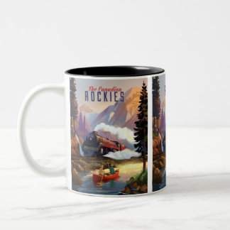Caneca De Café Em Dois Tons Motor de corrente que atravessa montanhas, homens