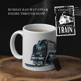 Caneca De Café Em Dois Tons Motor Ferroviário Russo A Vapor Através Da Neve