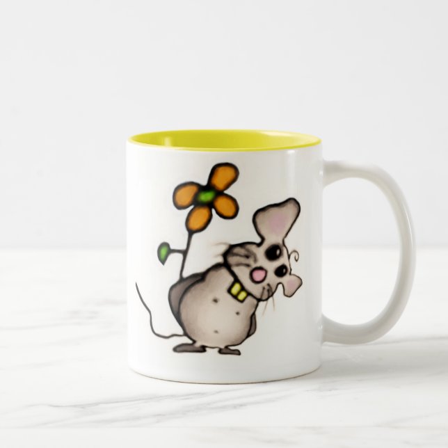 Caneca De Café Em Dois Tons Mouse e Flor Mug (Direita)
