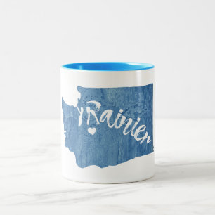 Caneca De Café Em Dois Tons Mt. Rainier Washington Textura de Madeira