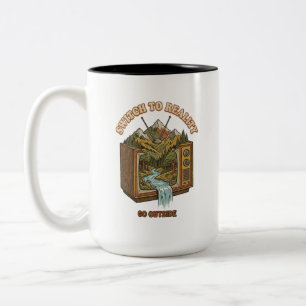 Caneca De Café Em Dois Tons Mudar Para a Realidade Ir Para Fora Retro TV Natur