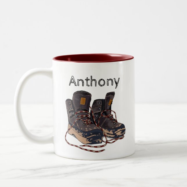 Caneca De Café Em Dois Tons Muddy Hiking Boots Personalized Outdoor Adventure (Esquerda)