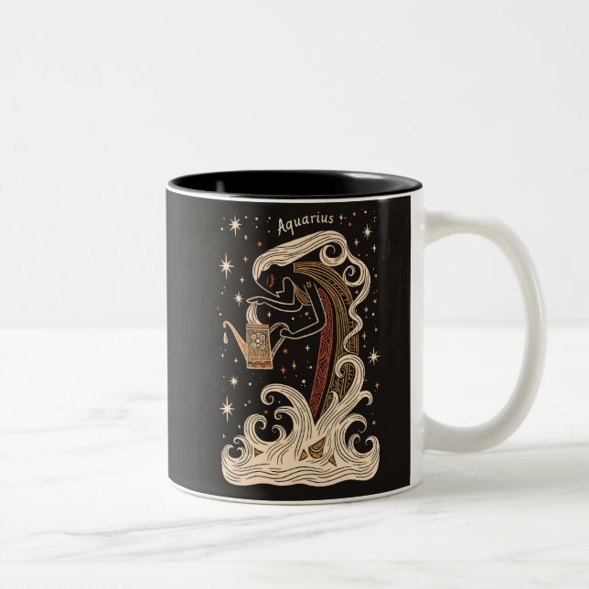 Caneca De Café Em Dois Tons Mug Aquarius Celestial Arte Bodíaca (Direita)