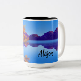 Caneca De Café Em Dois Tons Mug "árvore pelo lago azul"