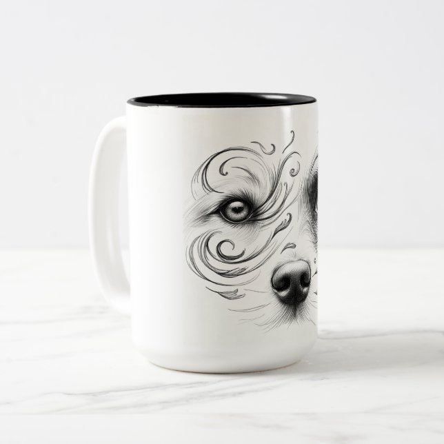 Caneca De Café Em Dois Tons Mug com cão e rosto humano (Frente Esquerda)