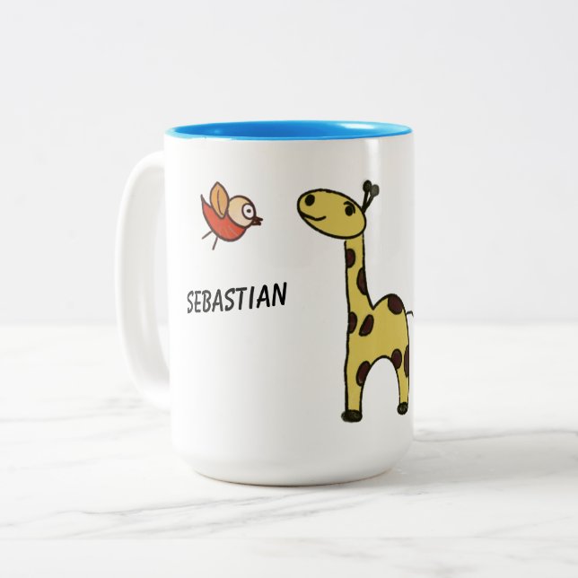 Caneca De Café Em Dois Tons Mug com girafa e aves (Frente Esquerda)