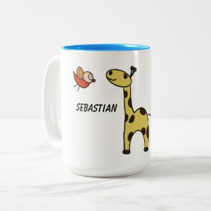 Caneca De Café Em Dois Tons Mug com girafa e aves