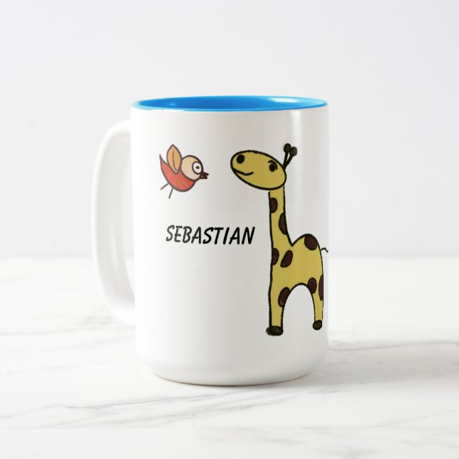 Caneca De Café Em Dois Tons Mug com girafa e aves (Frente Esquerda)