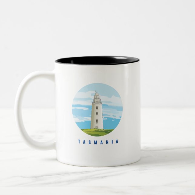 Caneca De Café Em Dois Tons Mug com ilustração de um farol da Tasmânia (Esquerda)