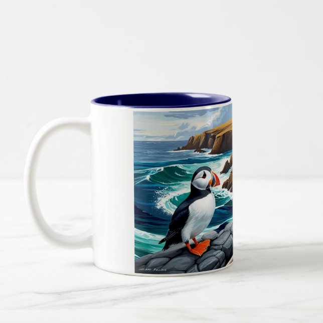 Caneca De Café Em Dois Tons Mug com Puffins Islandeses (Esquerda)