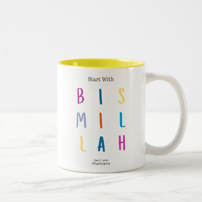 Caneca De Café Em Dois Tons Mug - Comece com Bismillah - 11 oz (Direita)