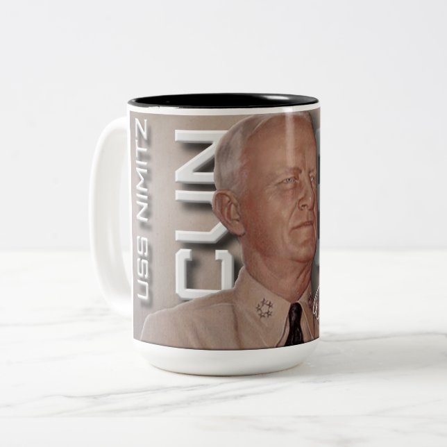 CANECA DE CAFÉ EM DOIS TONS MUG CVN- 68 USA NIMITZ NAMESAKE (Frente Esquerda)