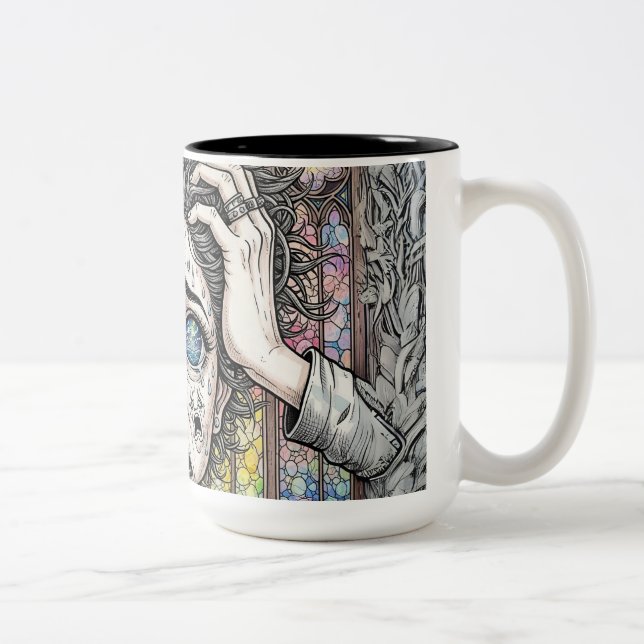 Caneca De Café Em Dois Tons Mug de Arte Surreal Psicodélica - Rosto Emocional (Direita)