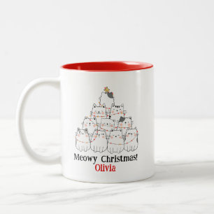 Caneca De Café Em Dois Tons Mug De Árvore De Gato De Natal - Feriado De Nome P