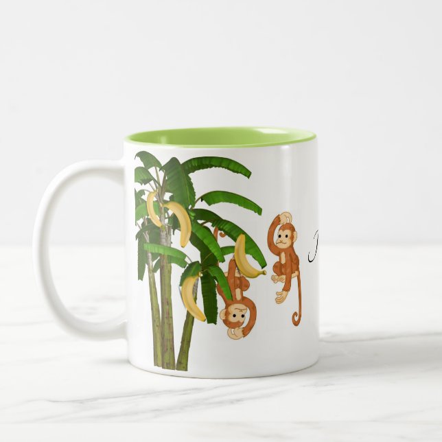 Caneca De Café Em Dois Tons Mug de Bananas de Macaco Verde (Esquerda)