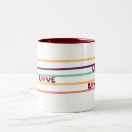 Caneca De Café Em Dois Tons "Mug de Café Amor - Design de Linhas Coloridas Vib