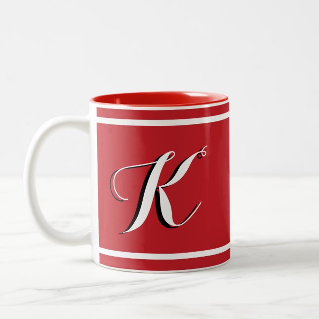 Caneca De Café Em Dois Tons Mug De Café De Duas Toneladas, Monograma Vermelho (Esquerda)