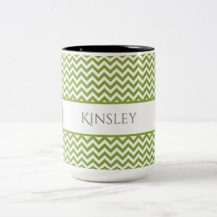 Caneca De Café Em Dois Tons Mug De Café Verde Simples Chevron De Dois Tons