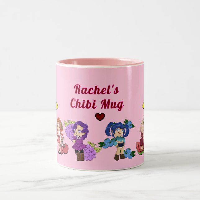 Caneca De Café Em Dois Tons Mug de Caracteres de Fruta do Chibi Personalizado (Centro)