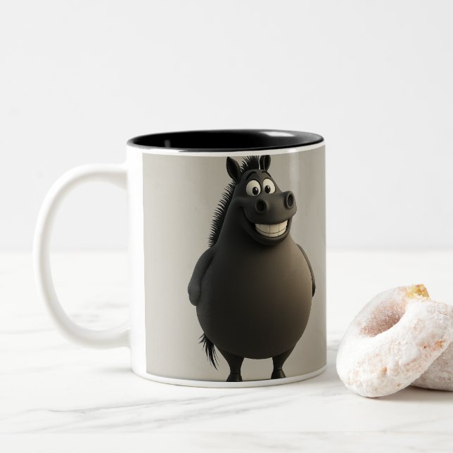 Caneca De Café Em Dois Tons Mug de Cavalo Grande (Com Donut)