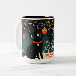 Caneca De Café Em Dois Tons Mug de Feriado de Gato Preto Retro