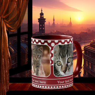 Caneca De Café Em Dois Tons Mug de Foto de Cat Personalizado Vermelho Cinto