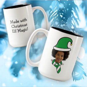 Caneca De Café Em Dois Tons Mug de Fotografia Elf de Natal Personalizável