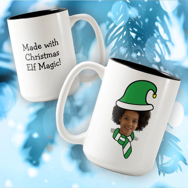 Caneca De Café Em Dois Tons Mug de Fotografia Elf de Natal Personalizável (Criador carregado)
