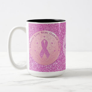 Caneca De Café Em Dois Tons Mug de Glitter de Fita Rosa do Câncer da Mama