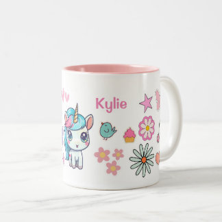 Caneca De Café Em Dois Tons Mug de nome personalizado com Unicorn e adesivos