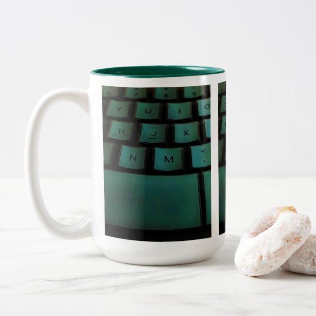 Caneca De Café Em Dois Tons Mug de teclado verde (Com Donut)