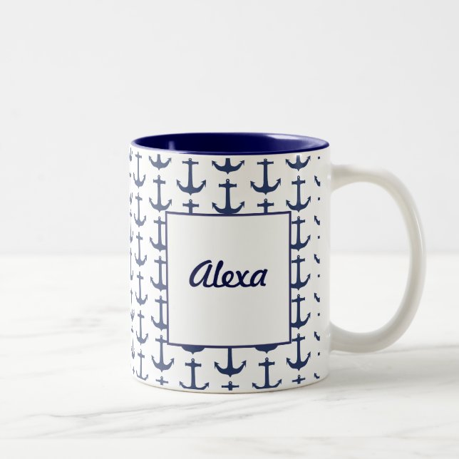 Caneca De Café Em Dois Tons Mug de Tema Náutico Personalizado (Direita)