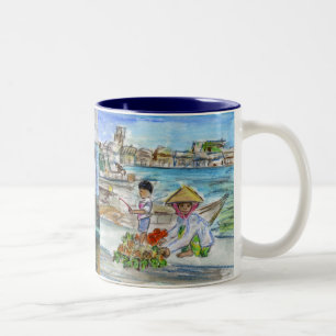 Caneca De Café Em Dois Tons Mug do Mercado de Água da Ásia
