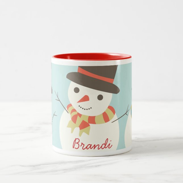 Caneca De Café Em Dois Tons Mug do Partido Snowman para Crianças Personalizada (Centro)