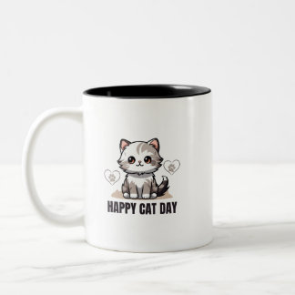 Caneca De Café Em Dois Tons Mug Feliz do Dia da Gata - Design de Gato Gato Gat