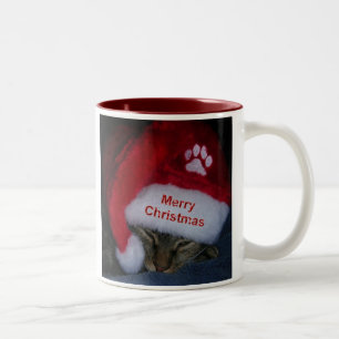 Caneca De Café Em Dois Tons Mug Feliz Gato De Natal Em Santa Hat