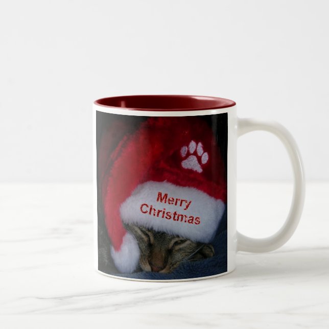 Caneca De Café Em Dois Tons Mug Feliz Gato De Natal Em Santa Hat (Direita)
